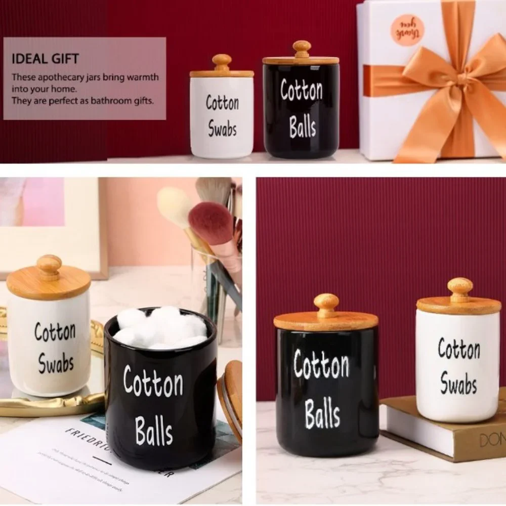 Set of 2 - Ceramic Bathroom Accessory Jars  (2 Sizes/ Black & White)